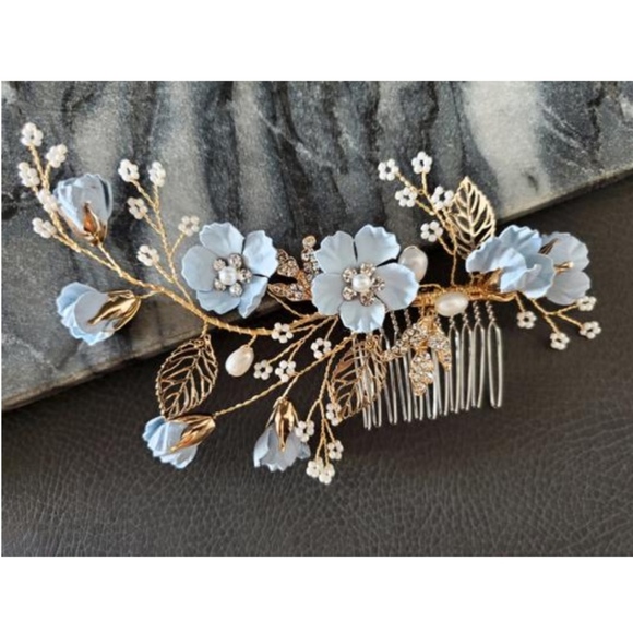 Blue Floral Comb Large Piece Beach wedding Bride